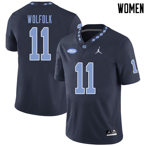 Jordan Brand Women #11 Myles Wolfolk North Carolina Tar Heels College Football Jerseys Sale-Navy